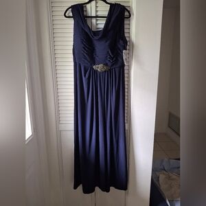 Alex Evenings Deep Blue Maxi Dress with Embellished Waist